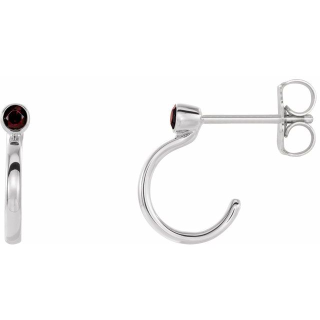 Round 2mm Natural Mozambique Garnet Huggie J-Hoop Earring