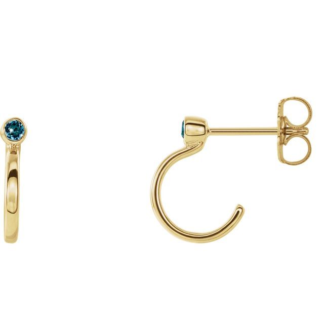 Round 3mm Natural Blue Zircon Huggie J-Hoop Earring