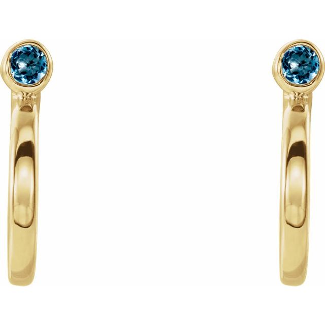 Round 3mm Natural Blue Zircon Huggie J-Hoop Earring