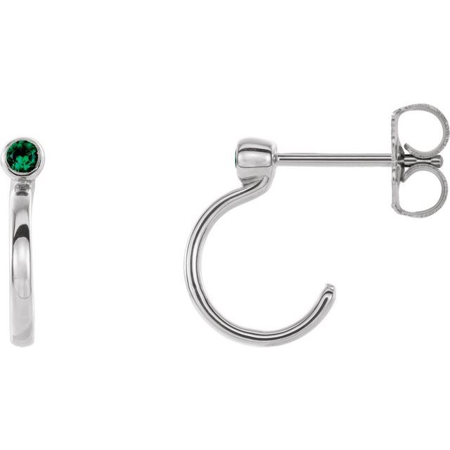 Round 2mm Natural Emerald Huggie J-Hoop Earring
