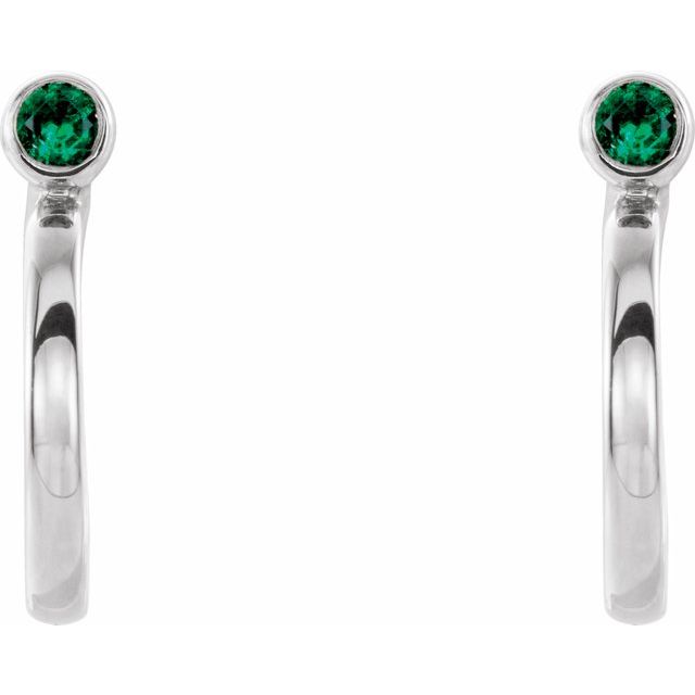 Round 3mm Lab-Grown Emerald Huggie J-Hoop Earring