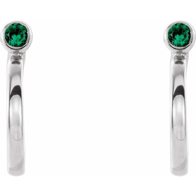 Round 3mm Natural Emerald Huggie J-Hoop Earring