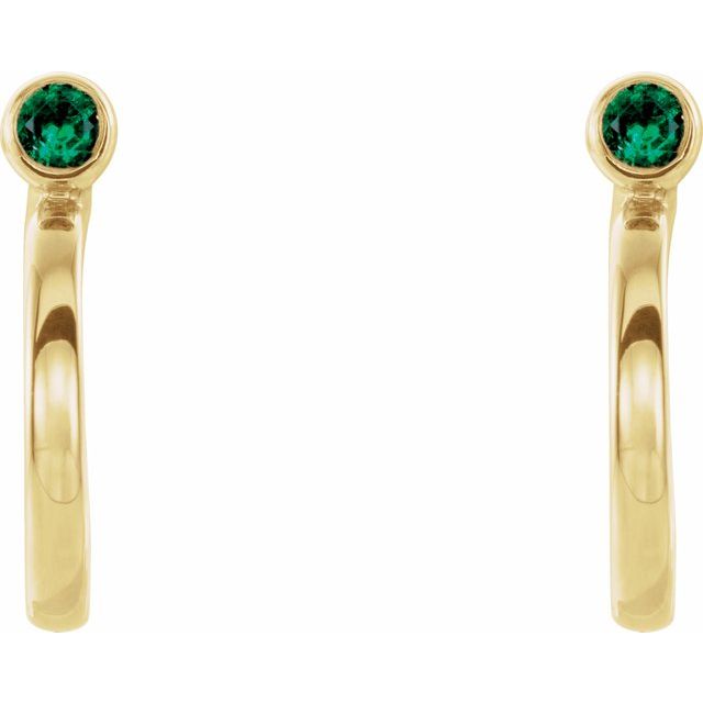 Round 2mm Natural Emerald Huggie J-Hoop Earring