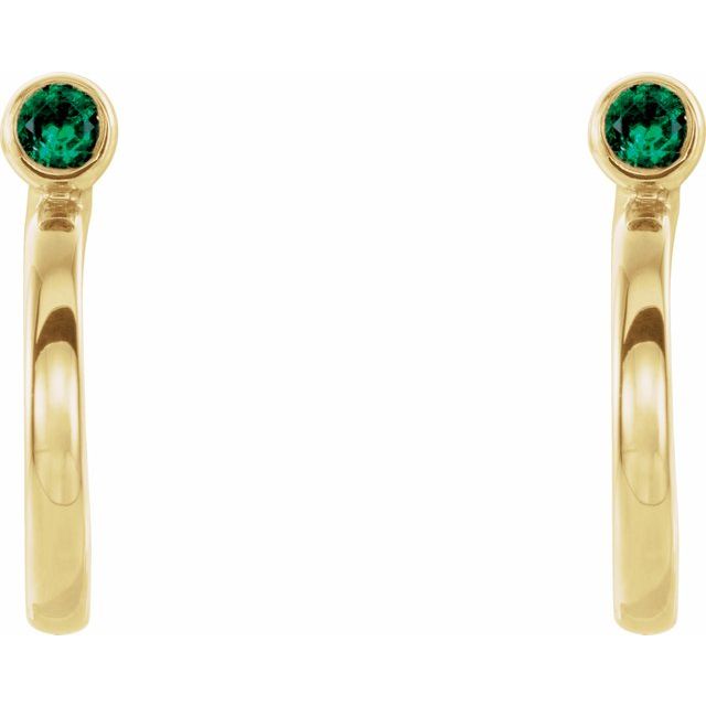 Round 3mm Natural Emerald Huggie J-Hoop Earring