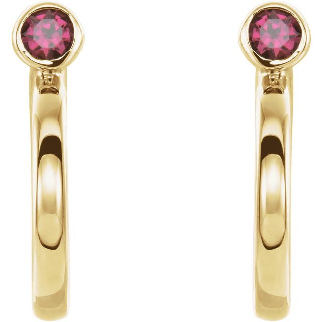 Round 2.5mm Natural Ruby Huggie J-Hoop Earring