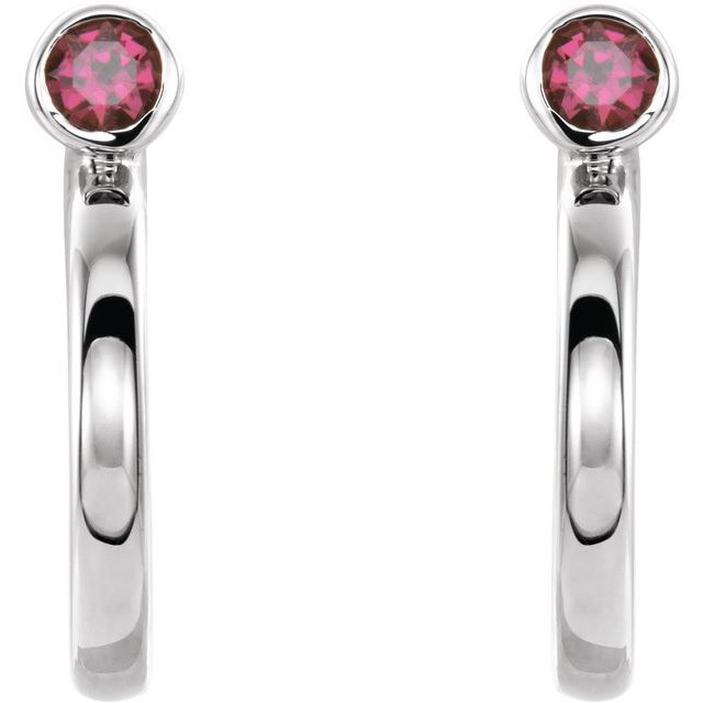 Round 2.5mm Natural Ruby Huggie J-Hoop Earring