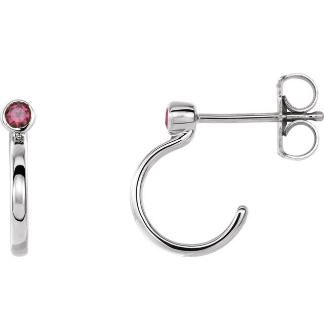 Round 2.5mm Natural Ruby Huggie J-Hoop Earring