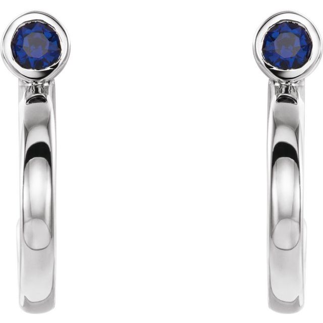 Round 3mm Lab-Grown Blue Sapphire Huggie J-Hoop Earring