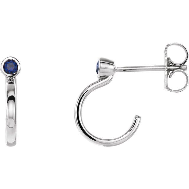 Round 2mm Natural Blue Sapphire Huggie J-Hoop Earring
