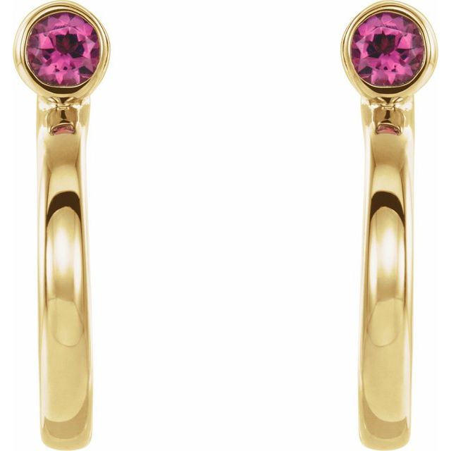 Round 2.5mm Natural Pink Tourmaline Huggie J-Hoop Earring