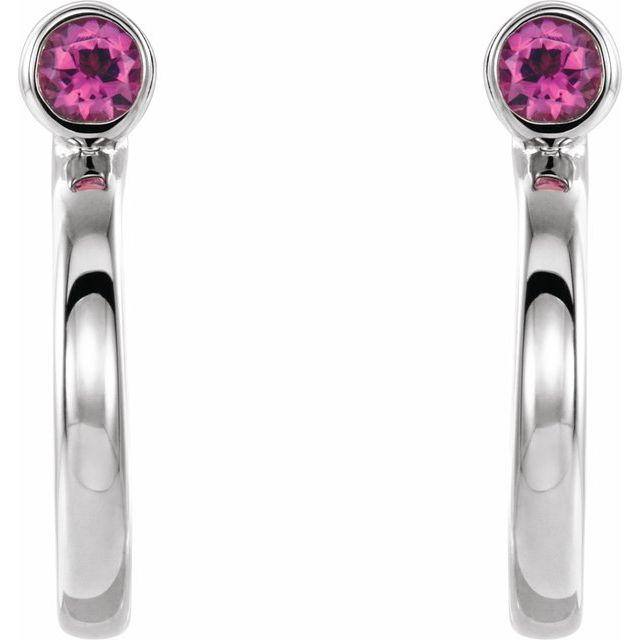 Round 2.5mm Natural Pink Tourmaline Huggie J-Hoop Earring