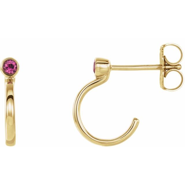 Round 2.5mm Natural Pink Tourmaline Huggie J-Hoop Earring