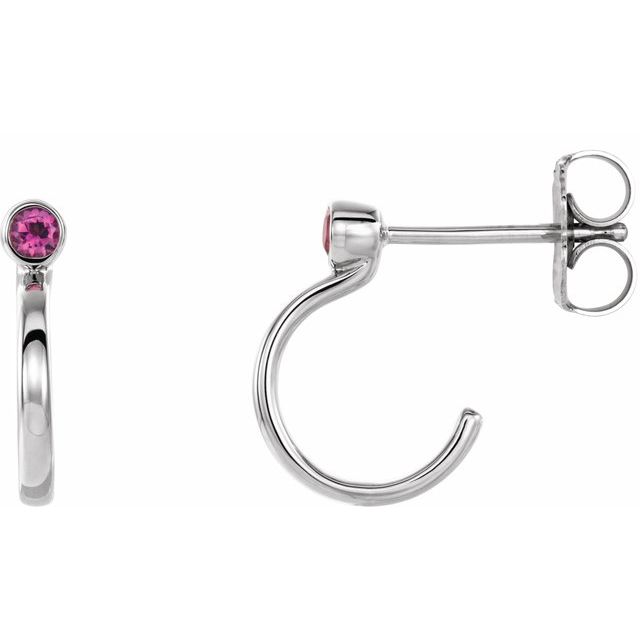 Round 2mm Natural Pink Tourmaline Huggie J-Hoop Earring
