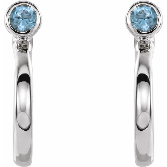 Round 3mm Natural Blue Zircon Huggie J-Hoop Earring