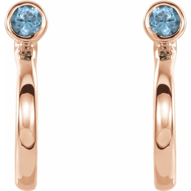 Round 3mm Natural Blue Zircon Huggie J-Hoop Earring