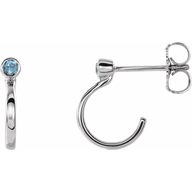 Round 3mm Natural Blue Zircon Huggie J-Hoop Earring