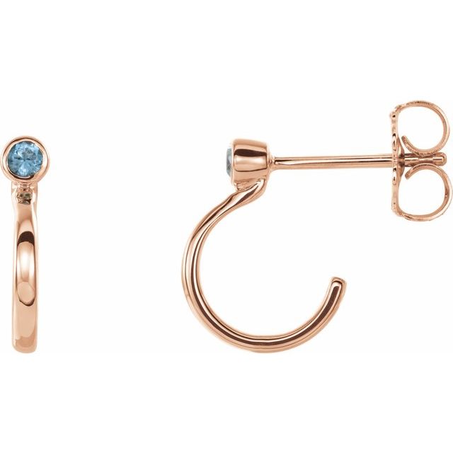 Round 3mm Natural Blue Zircon Huggie J-Hoop Earring