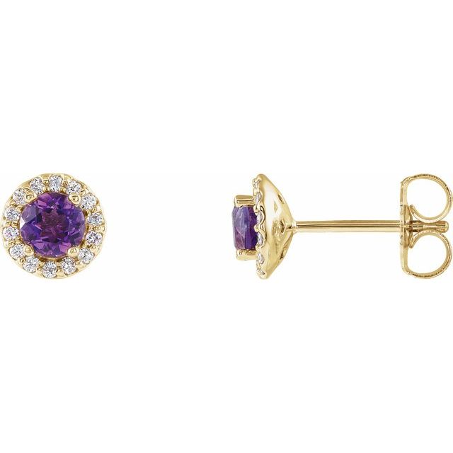 Round 3.5mm Natural Amethyst & 1/10 CTW Natural Diamond Earrings