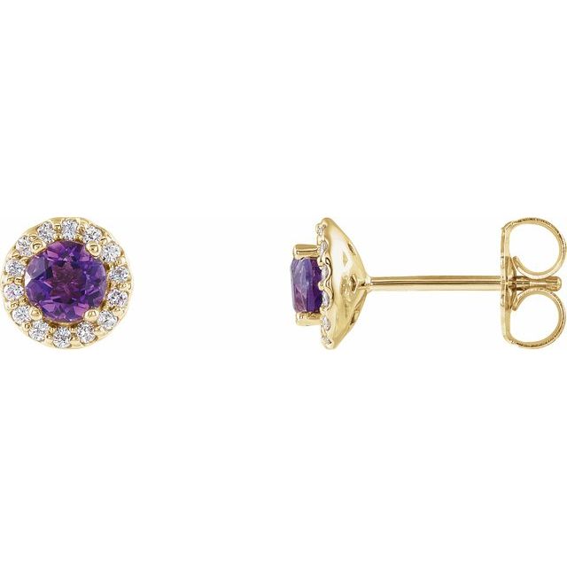 Round 6mm Natural Amethyst & 1/8 CTW Natural Diamond Earrings