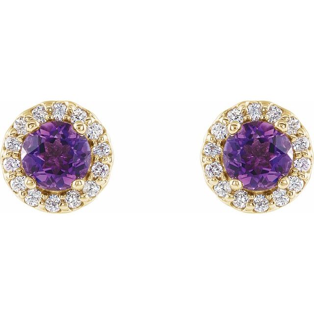 Round 3.5mm Natural Amethyst & 1/10 CTW Natural Diamond Earrings