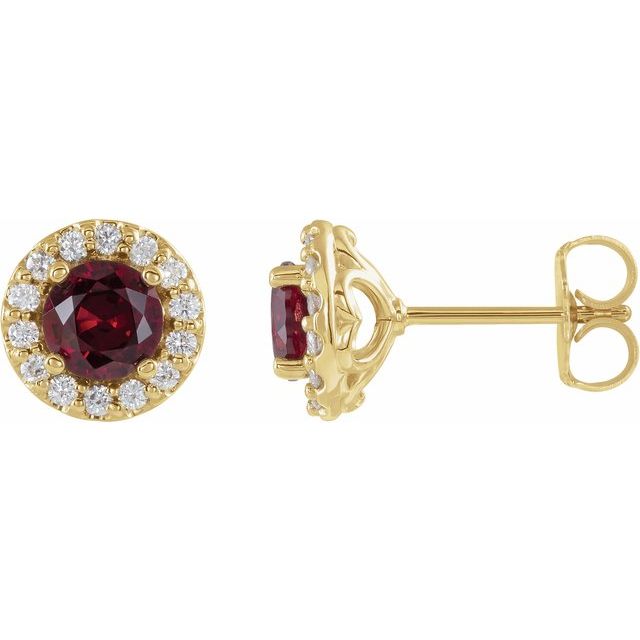 Round 4mm Natural Ruby & 1/8 CTW Natural Diamond Earrings
