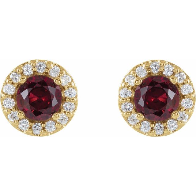 Round 4mm Natural Ruby & 1/8 CTW Natural Diamond Earrings