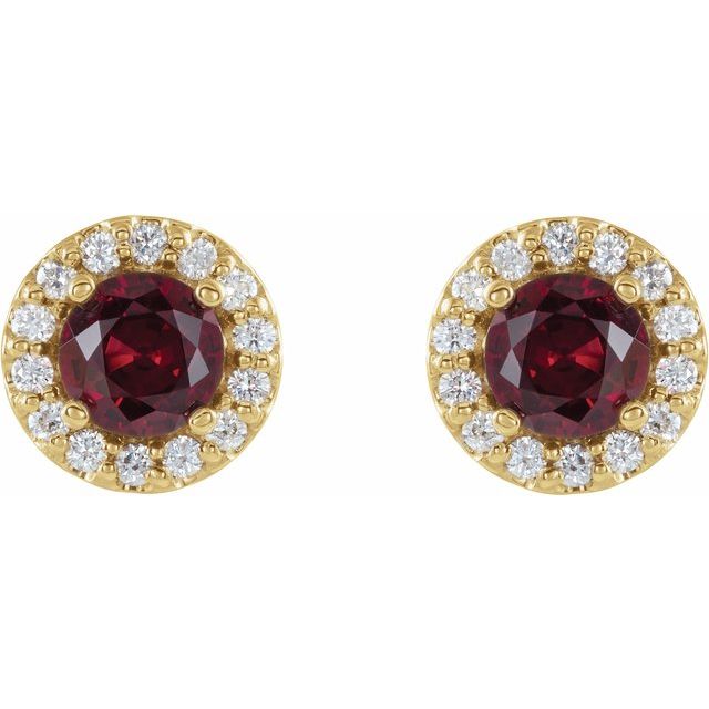 Round 5mm Natural Ruby & 1/4 CTW Natural Diamond Earrings