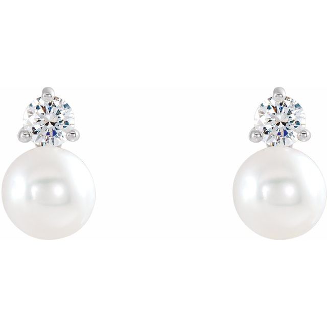 Cultured White Freshwater Pearl & 1/5 CTW Natural Diamond Earrings