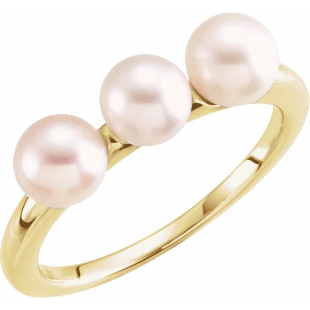 Cultured White Freshwater Pearl Three-Stone Ring