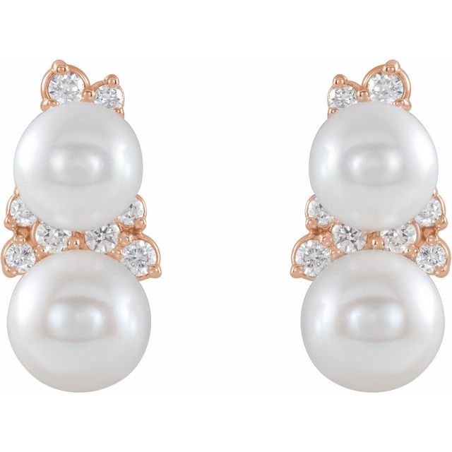 Cultured White Freshwater Pearl & 1/10 CTW Natural Diamond Ear Climbers