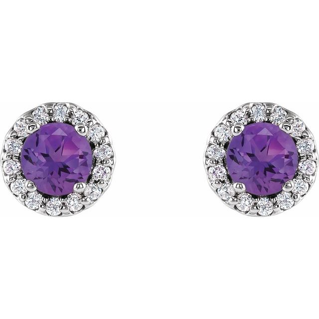 Round 3mm Natural Amethyst & 1/10 CTW Natural Diamond Earrings