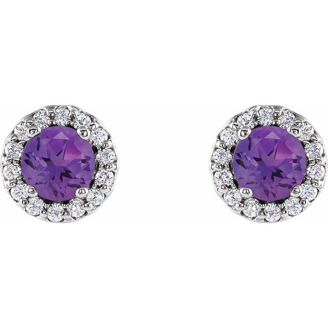 Round 6mm Natural Amethyst & 1/8 CTW Natural Diamond Earrings