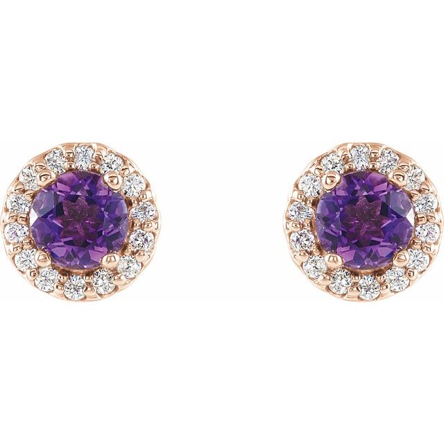 Round 6mm Natural Amethyst & 1/8 CTW Natural Diamond Earrings