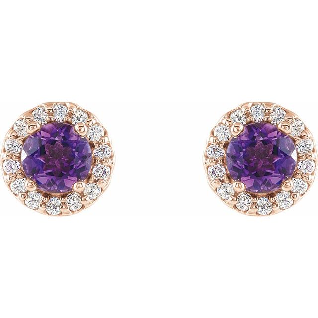 Round 5mm Natural Amethyst & 1/8 CTW Natural Diamond Earrings