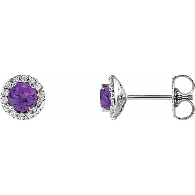 Round 4.5mm Natural Amethyst & 1/10 CTW Natural Diamond Earrings