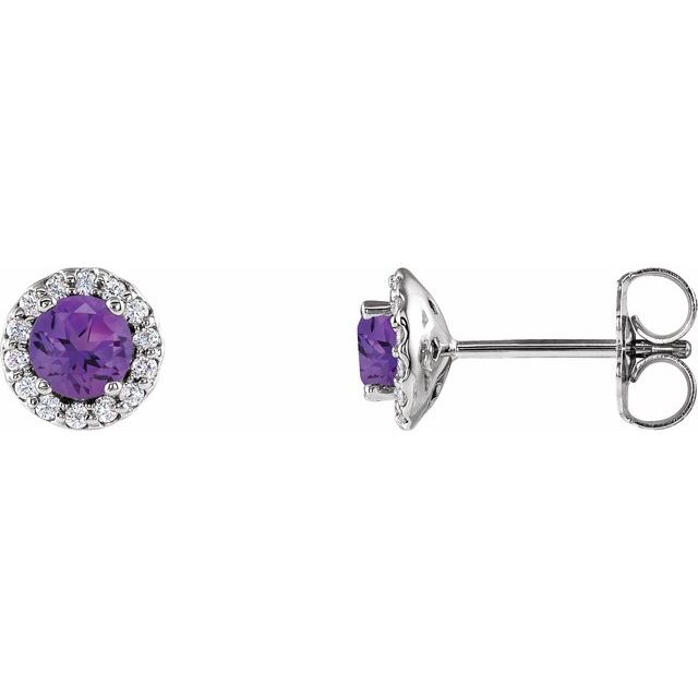 Round 6mm Natural Amethyst & 1/8 CTW Natural Diamond Earrings