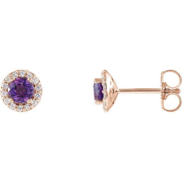 Round 6mm Natural Amethyst & 1/8 CTW Natural Diamond Earrings