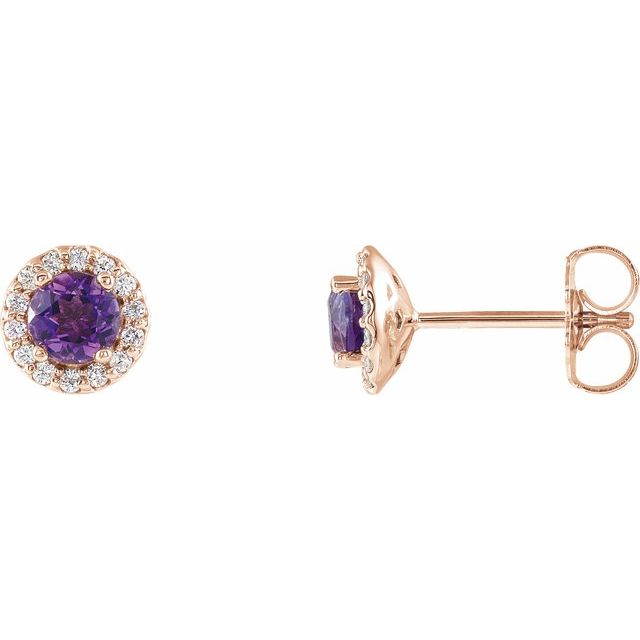 Round 5mm Natural Amethyst & 1/8 CTW Natural Diamond Earrings