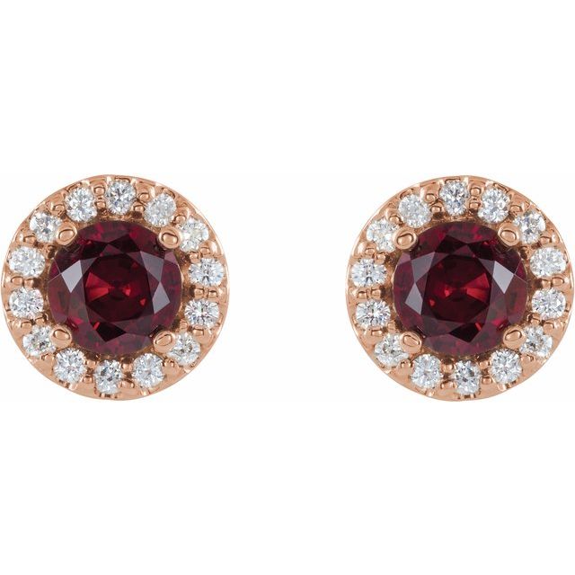 Round 6mm Lab-Grown Ruby & 1/4 CTW Natural Diamond Earrings