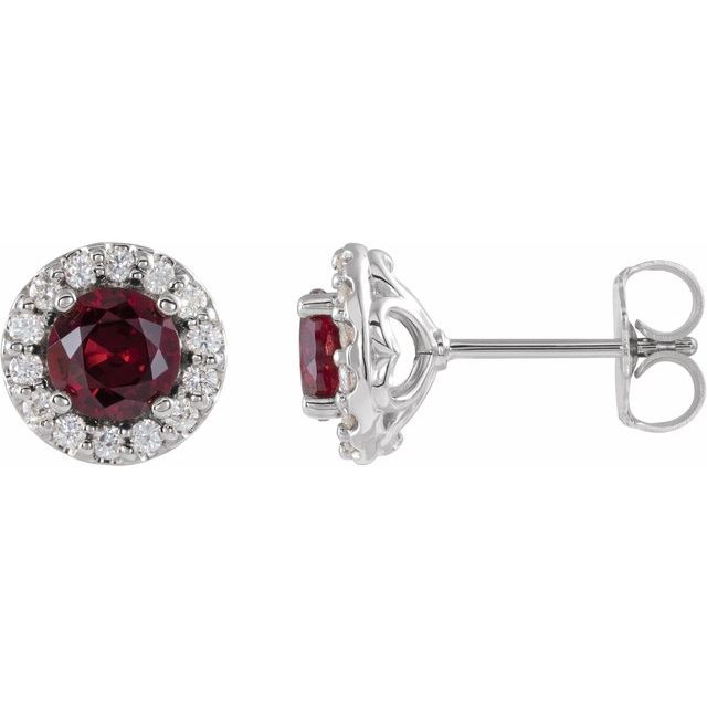 Round 5mm Natural Ruby & 1/4 CTW Natural Diamond Earrings