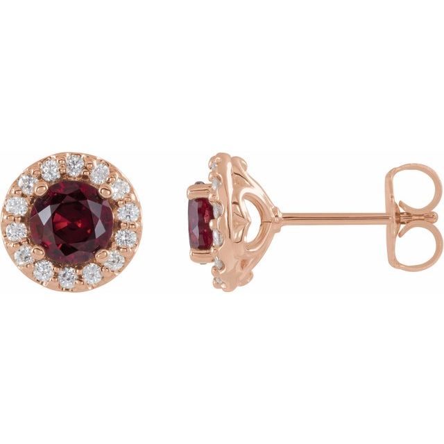 Round 6mm Lab-Grown Ruby & 1/4 CTW Natural Diamond Earrings