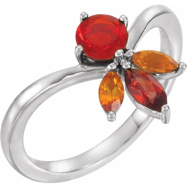 Natural Mexican Fire Opal, Natural Mozambique Garnet & Natural Citrine Ring