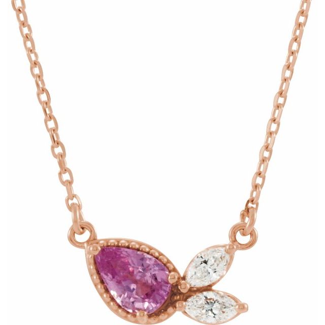 Pear Natural Pink Sapphire & 1/6 CTW Natural Diamond Necklace