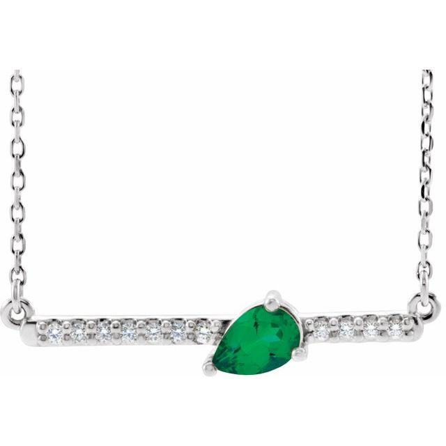 Pear Natural Emerald & 1/8 CTW Natural Diamond Necklace