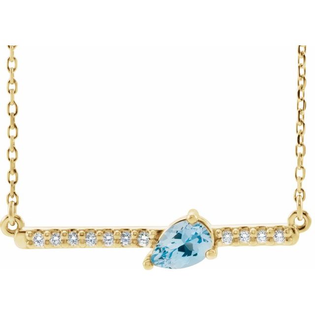 Pear Natural Aquamarine & 1/8 CTW Natural Diamond Necklace