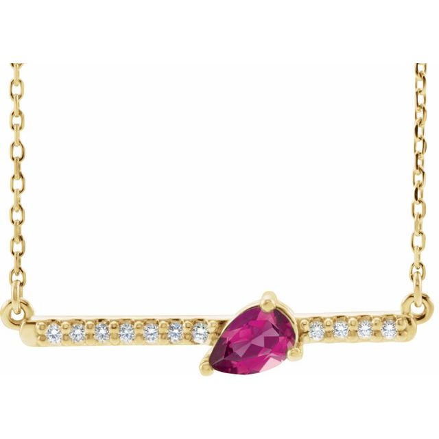 Pear Natural Pink Tourmaline & 1/8 CTW Natural Diamond Necklace