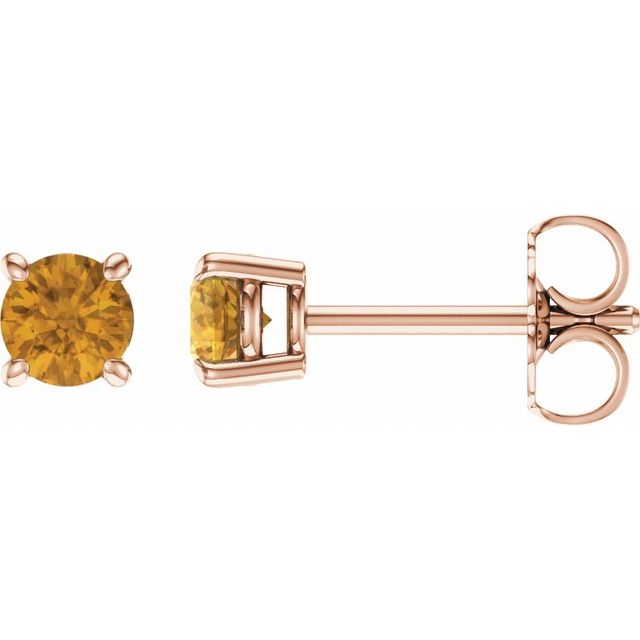 Round 4mm Natural Citrine Stud Earrings