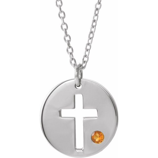 Round Natural Citrine Pierced Cross Disc Necklace