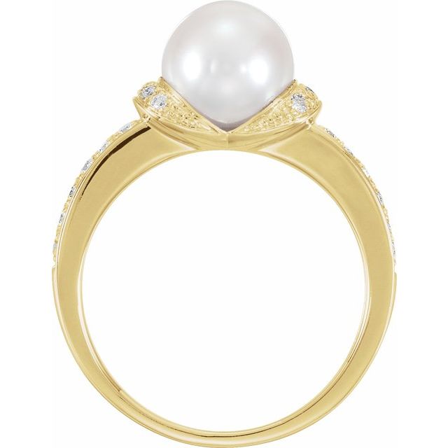 Cultured White Freshwater Pearl &  Natural Diamond Ring