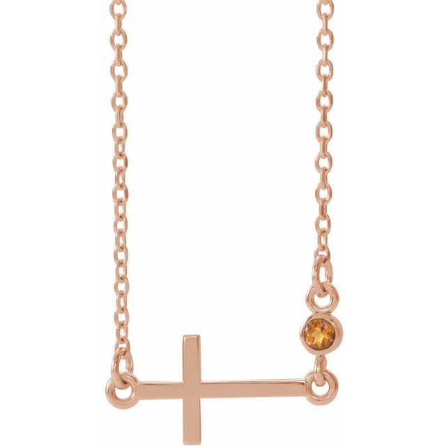 Round Natural Citrine Sideways Cross Necklace